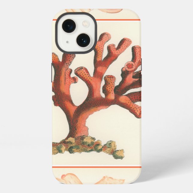 Red Coral with Conch Shell Border Iphone Case (Back)