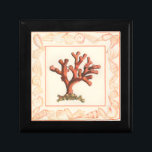 Red Coral with Conch Shell Border Jewelry Box<br><div class="desc">Get this modern piece of artwork today with cream colored background. This piece of art contains a red, shaded coral that is very sharp and vivid with a decorative conch shell border. It's a contemporary art piece that will be perfect for any type of nautical theme you are trying to...</div>