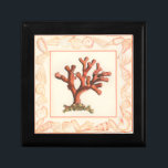 Red Coral with Conch Shell Border Jewelry Box<br><div class="desc">Get this modern piece of artwork today with cream colored background. This piece of art contains a red, shaded coral that is very sharp and vivid with a decorative conch shell border. It's a contemporary art piece that will be perfect for any type of nautical theme you are trying to...</div>