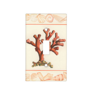 Red Coral with Conch Shell Border Light Switch Cover
