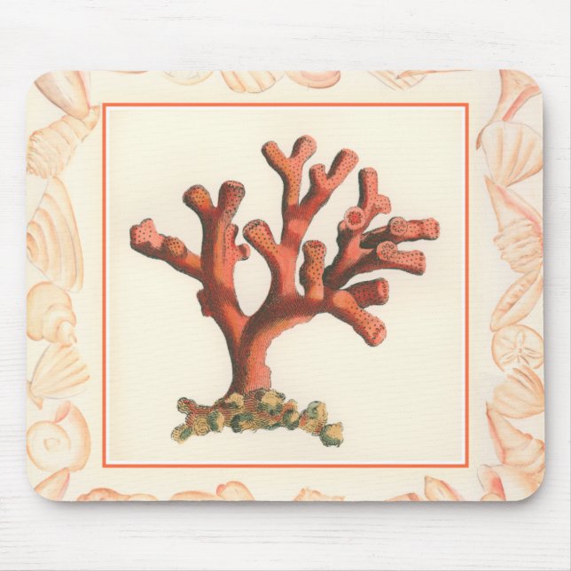 Red Coral with Conch Shell Border Mouse Pad (Front)