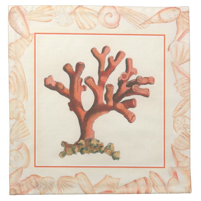 Red Coral with Conch Shell Border Napkin (Front)