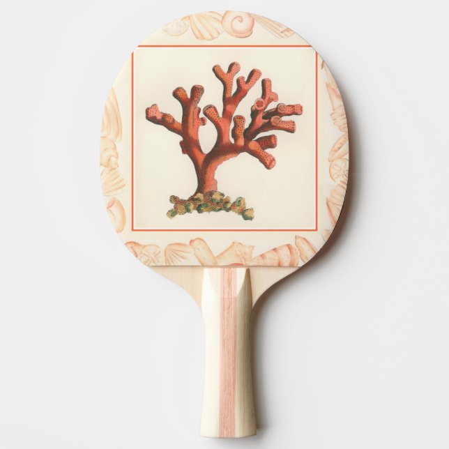Red Coral with Conch Shell Border Ping Pong Paddle (Front)