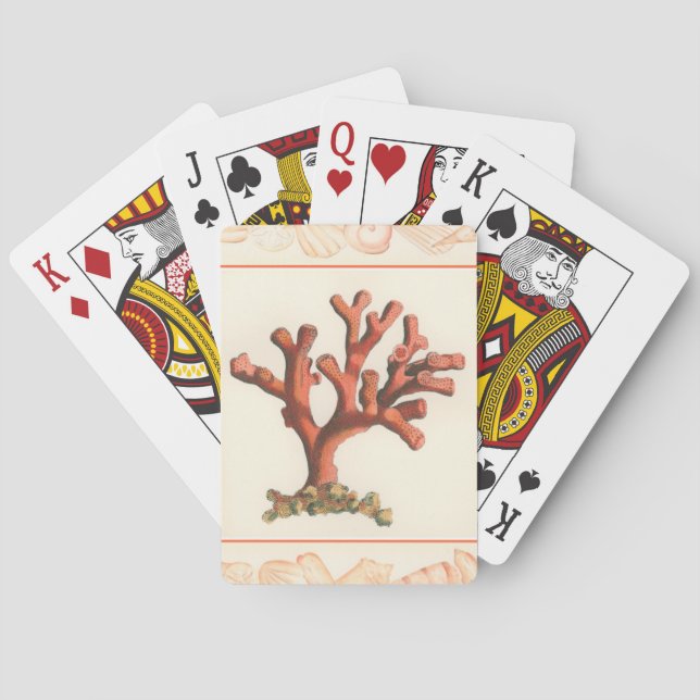 Red Coral with Conch Shell Border Poker Cards (Back)