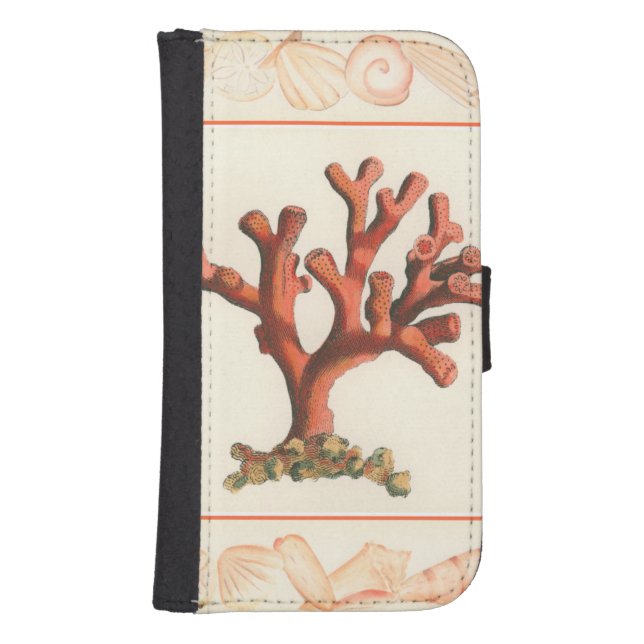 Red Coral with Conch Shell Border Samsung Galaxy Wallet Case (Front)