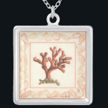 Red Coral with Conch Shell Border Silver Plated Necklace<br><div class="desc">Get this modern piece of artwork today with cream colored background. This piece of art contains a red, shaded coral that is very sharp and vivid with a decorative conch shell border. It's a contemporary art piece that will be perfect for any type of nautical theme you are trying to...</div>