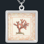 Red Coral with Conch Shell Border Silver Plated Necklace<br><div class="desc">Get this modern piece of artwork today with cream colored background. This piece of art contains a red, shaded coral that is very sharp and vivid with a decorative conch shell border. It's a contemporary art piece that will be perfect for any type of nautical theme you are trying to...</div>