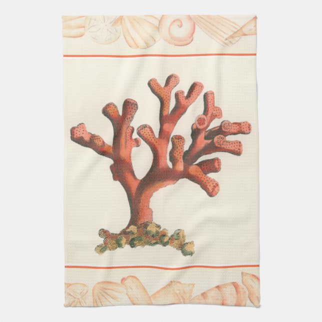 Red Coral with Conch Shell Border Towel (Vertical)