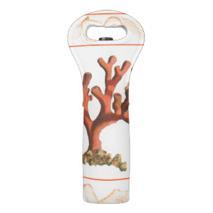 Red Coral with Conch Shell Border Wine Bag