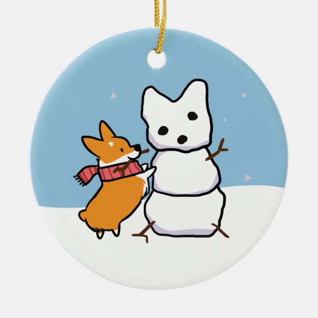 Red Corgi Snowman Ornament | CorgiThings (Front)