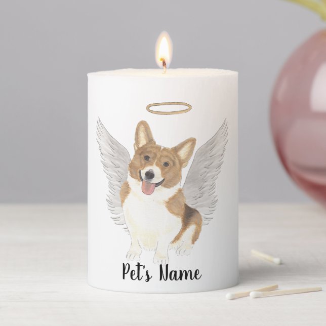 Red Corgi Sympathy Memorial Pillar Candle (In Situ)
