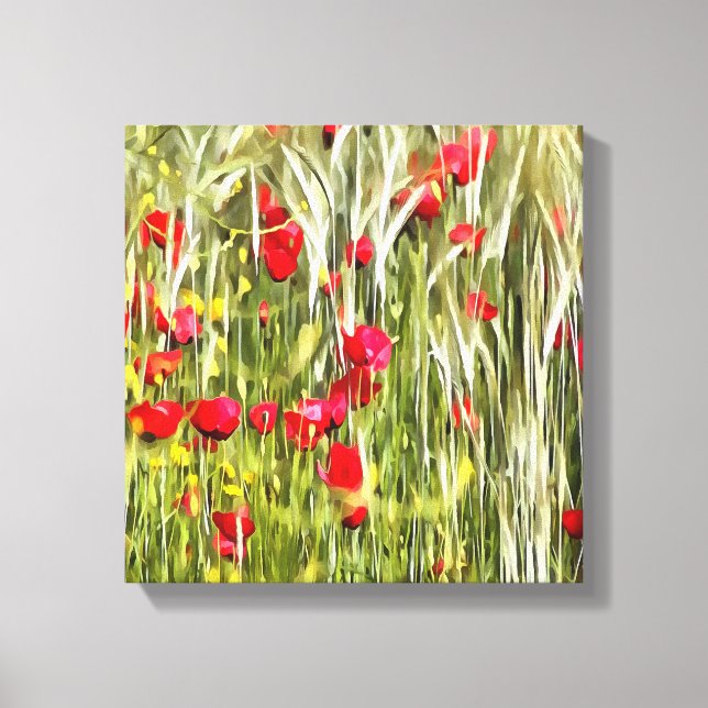Red Corn Poppies Realistic Art Canvas Print (Front)