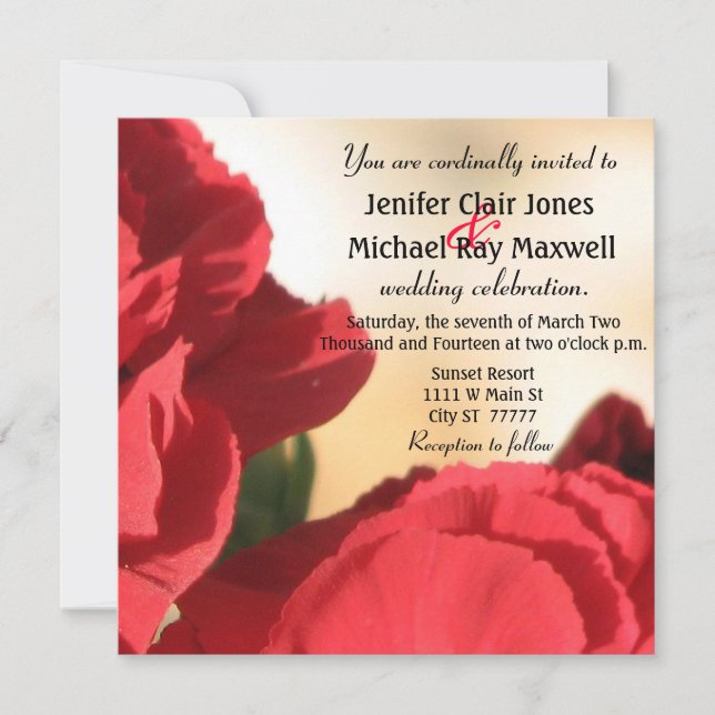Red Corner Rose Wedding Invitation (Front)