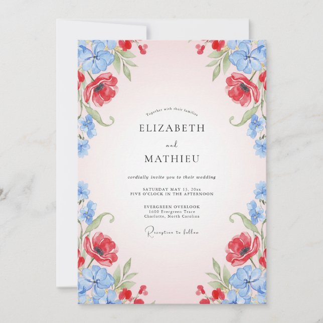 Red Cornflower Poppy Wedding Invitation (Front)