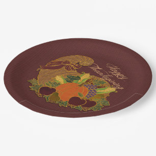Red Cornucopia Thanksgiving Paper Plates