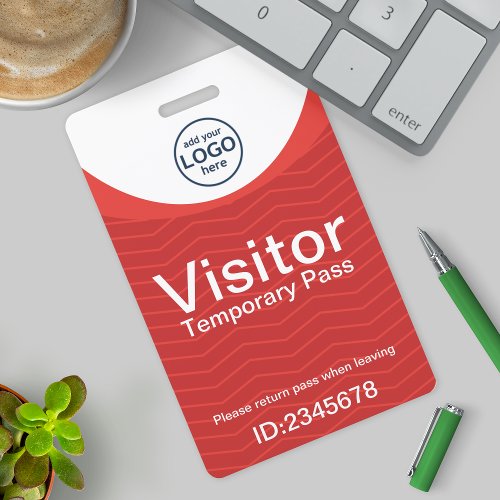Red Corporate Visitor Pass ID with custom QR Code Badge