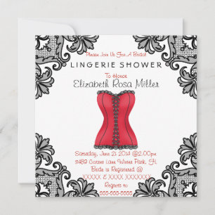 Red Corset & Black Lace Lingerie Bridal Shower Invitation