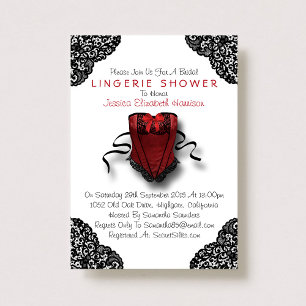 Red Corset & Black Lace Lingerie Shower Invitation