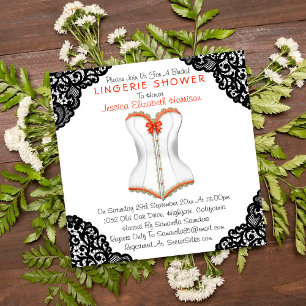 Red Corset & Black Lace Lingerie Shower Invitation