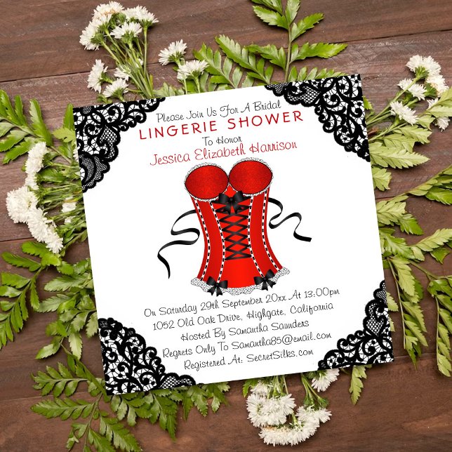 Red Corset & Black Lace Lingerie Shower Invitation (Creator Uploaded)