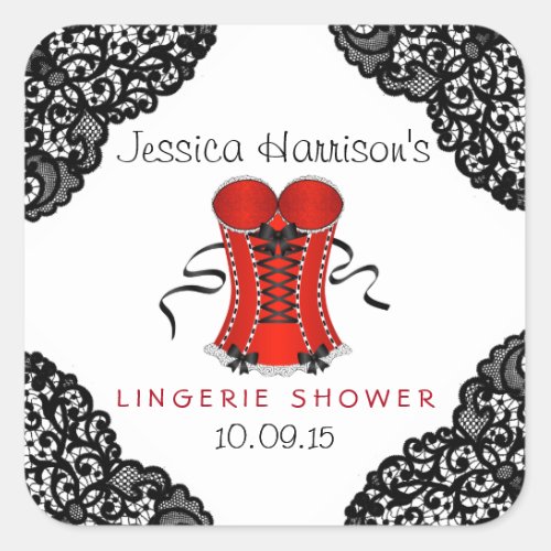 Red Corset  Black Lace Lingerie Shower Stickers