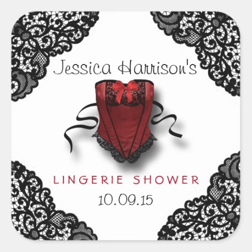 Red Corset  Black Lace Lingerie Shower Stickers