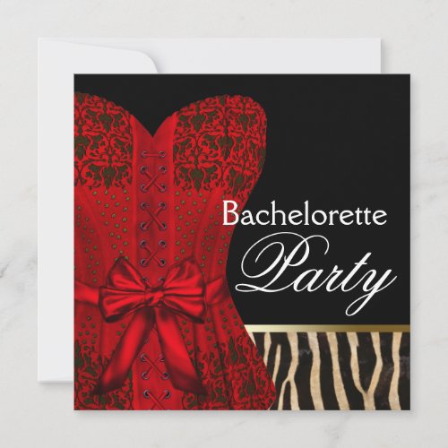 Red Corset Black Red Zebra Bachelorette Party Personalized Announcement