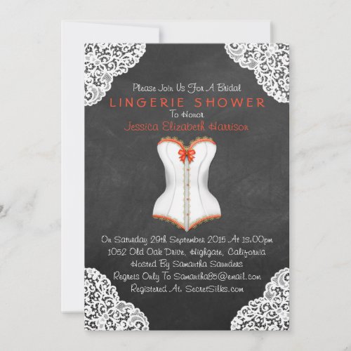 Red Corset White Lace Chalkboard Lingerie Shower Invitation