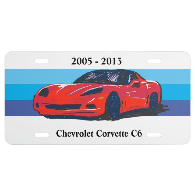 Red Corvette C6 with Blue Stripes License Plate (Front)