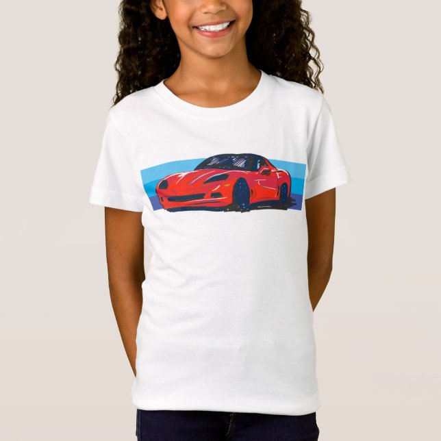 Red Corvette C6 with Blue Stripes T-Shirt (Front)