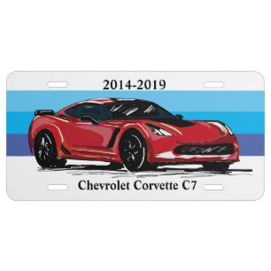 Red Corvette C7 with Blue Stripes License Plate