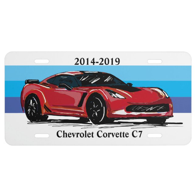 Red Corvette C7 with Blue Stripes License Plate (Front)