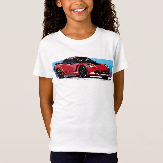 Red Corvette C7 with Blue Stripes T-Shirt (Front)