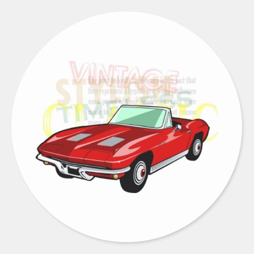 Red Corvette Stingray or Sting Ray sports car Classic Round Sticker