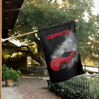 Red Corvette with Grey smoke removable background House Flag