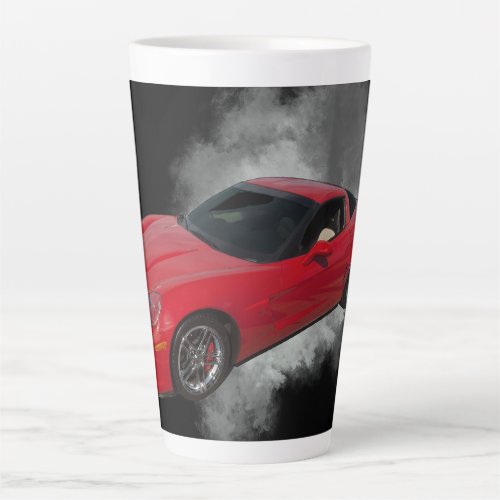 Red Corvette with Grey smoke removable background Latte Mug
