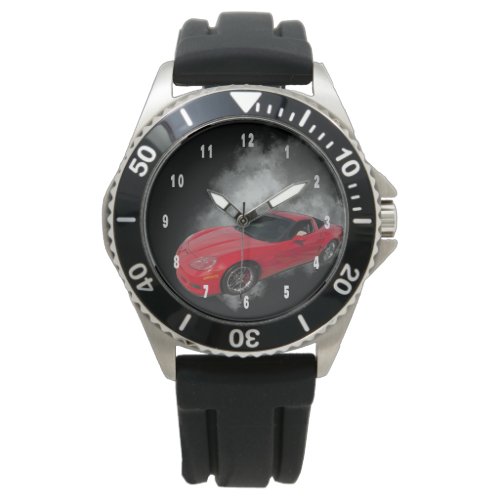 Red Corvette with Grey smoke removable background Watch
