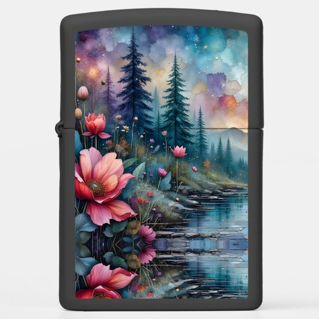 Red Cosmos by the Waterside Zippo Lighter (Front)