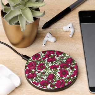 Red Cosmos flowers wireless charger