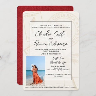 Red Costa Rica Passport Wedding Invitation