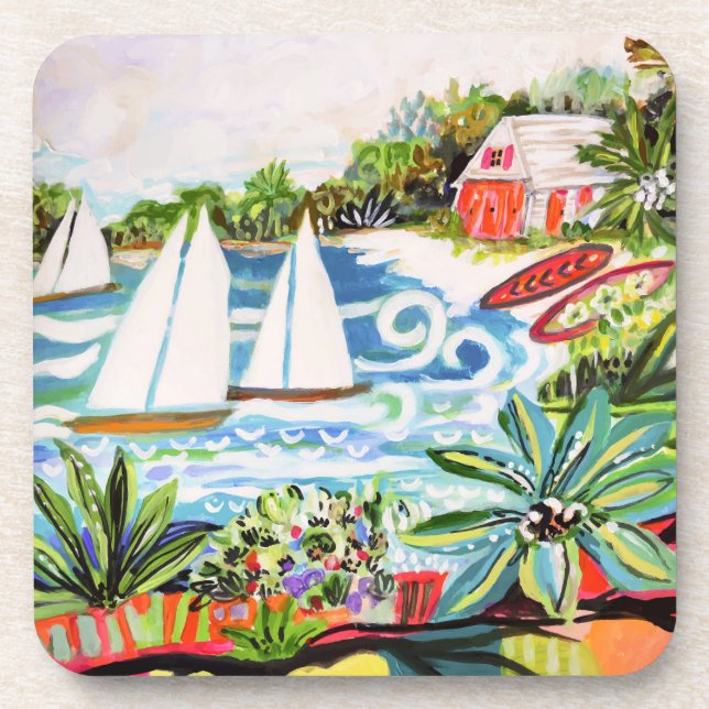 Red Cottage by the Bay II Beverage Coaster (Front)