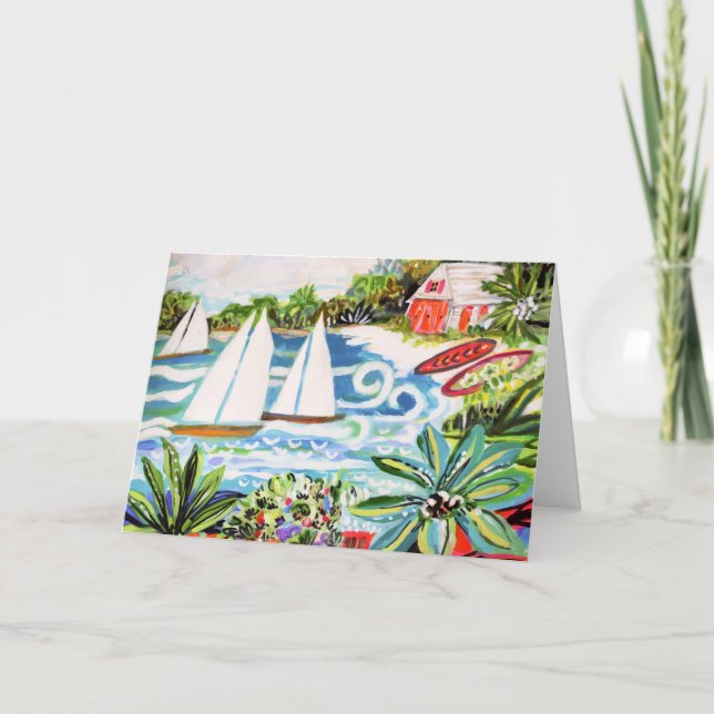 Red Cottage by the Bay II Card (Front)