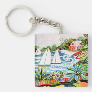Red Cottage by the Bay II Keychain