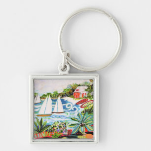 Red Cottage by the Bay II Keychain