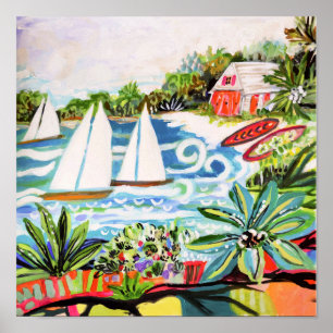 Red Cottage by the Bay II Poster