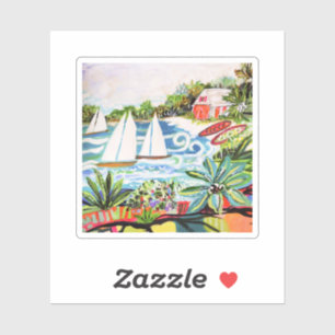 Red Cottage by the Bay II Sticker