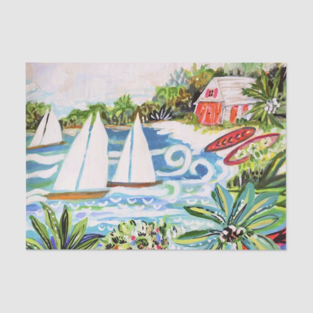 Red Cottage by the Bay II Tissue Paper (Front)