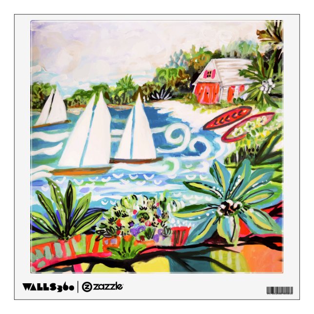 Red Cottage by the Bay II Wall Decal (Front)