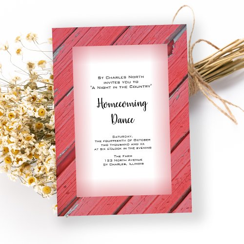 Red Country Barn Wood Homecoming Dance Invitation