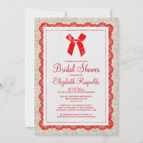 Red Country Burlap Bridal Shower Invitations